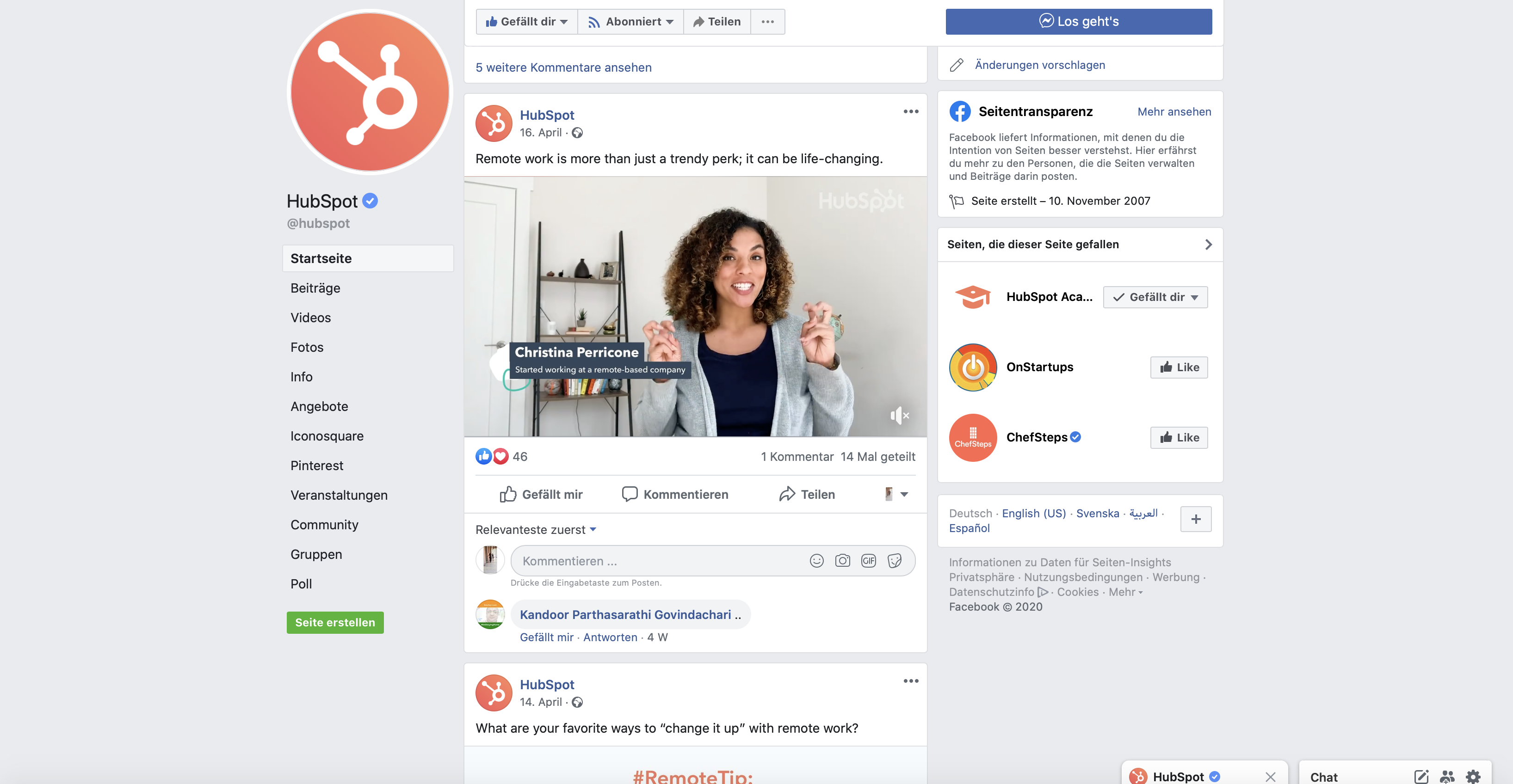 B2B social media example Facebook HubSpot