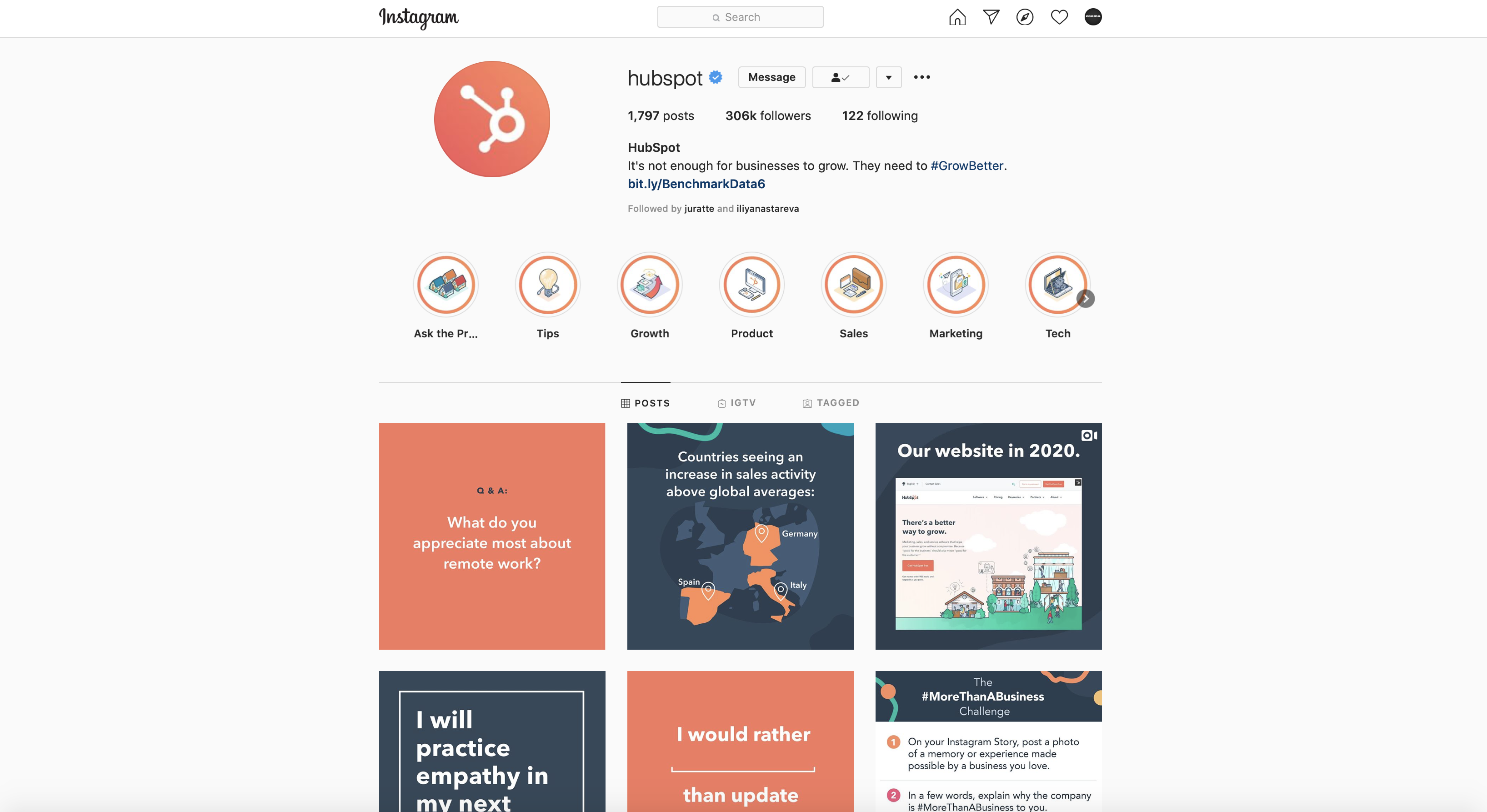B2B social media example Instagram HubSpot
