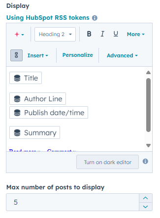 RSS email content tokens