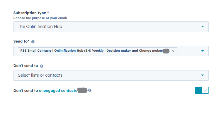 Sending setup for RSS emails