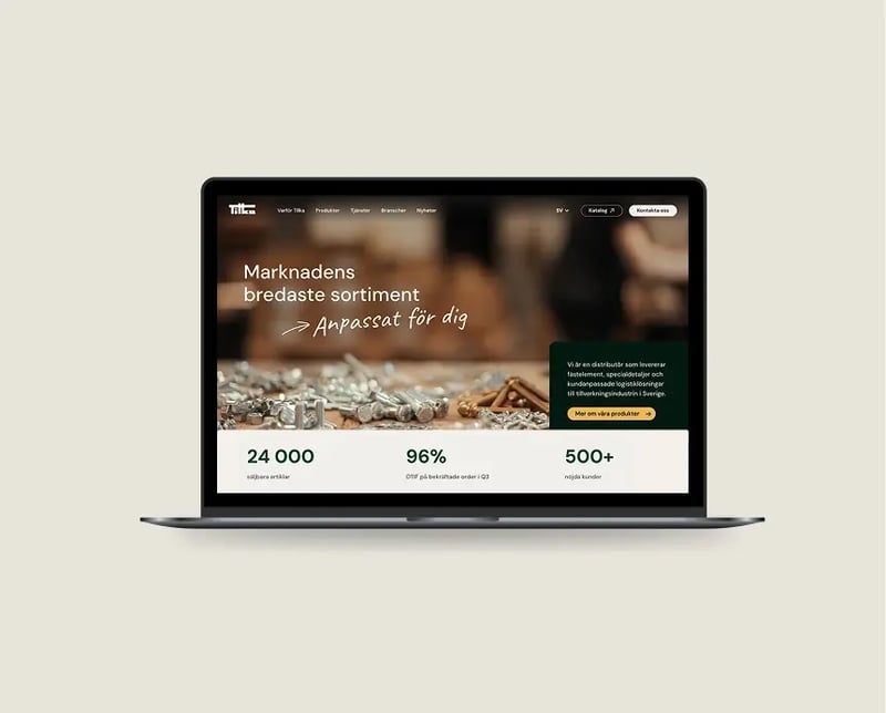 Laptop mockup showing the homepage for Tilka created by Zooma