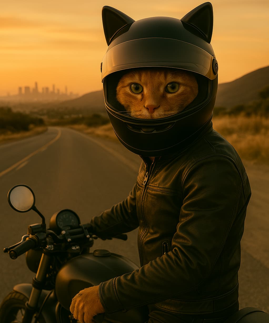 Chat humain sur une moto
