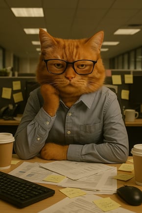 Mänsklig katt är trött på jobbet