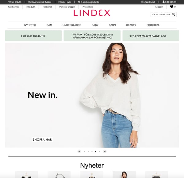 Screenshot of Lindex's website