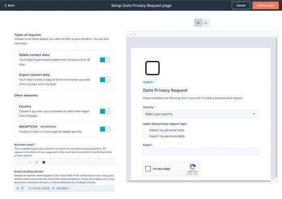 New Setup Data Privacy Request PAge