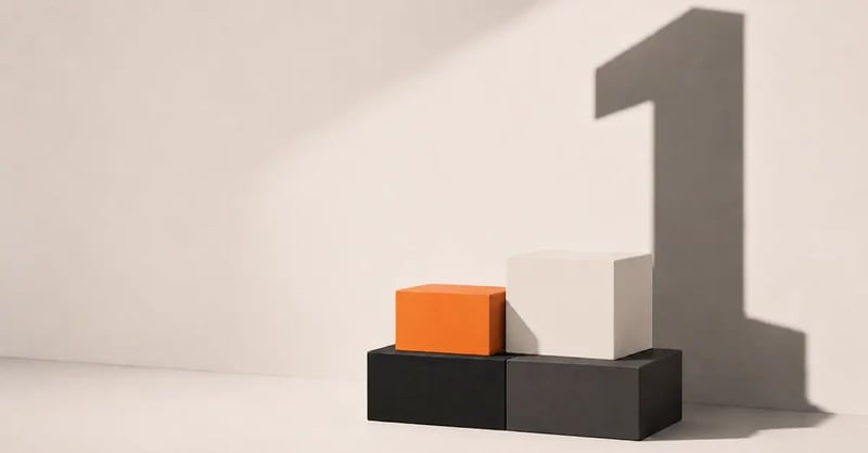 Strategy building blocks casting a number one shadow, symbolising market leadership as an outcome.