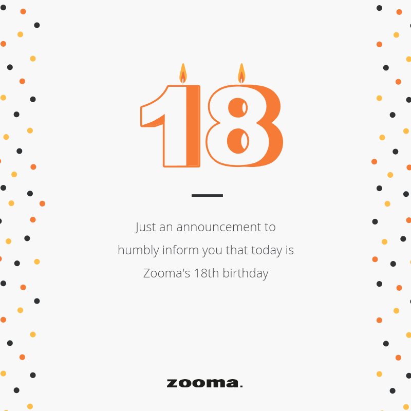 Zooma 18 years today, and celebrates Barncancerfonden!