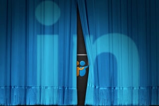 LinkedIn slideshare logotype behind curtains