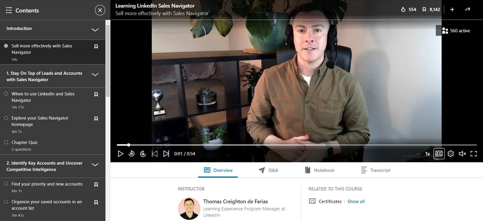 Screenshot from course on how to work with LinkedIn's Sales Navigator with Thomas Creighton de Farias